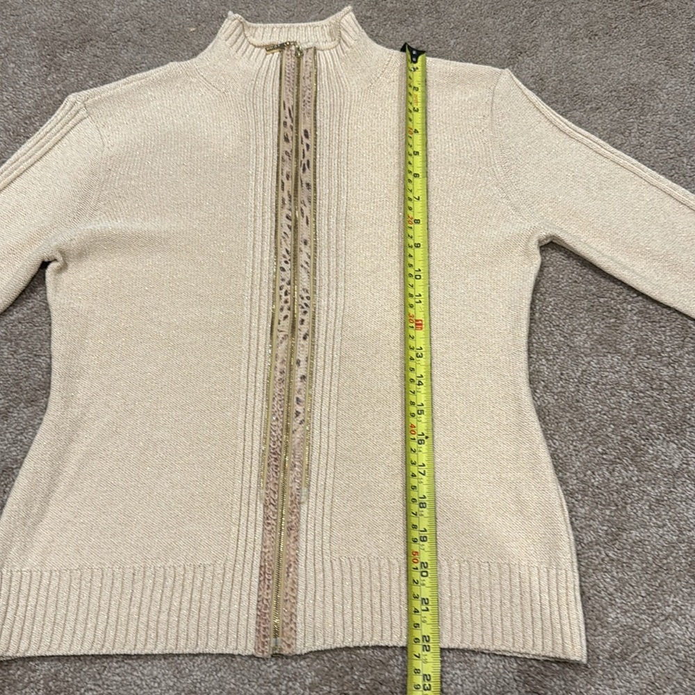 St. John Tan with Gold Zip Up Cardigan - Picture 6 of 7